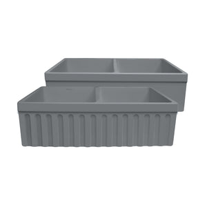 Farmhaus Quatro Alcove Reversible Matte Double Bowl  Fireclay Kitchen Sink with Fluted  2