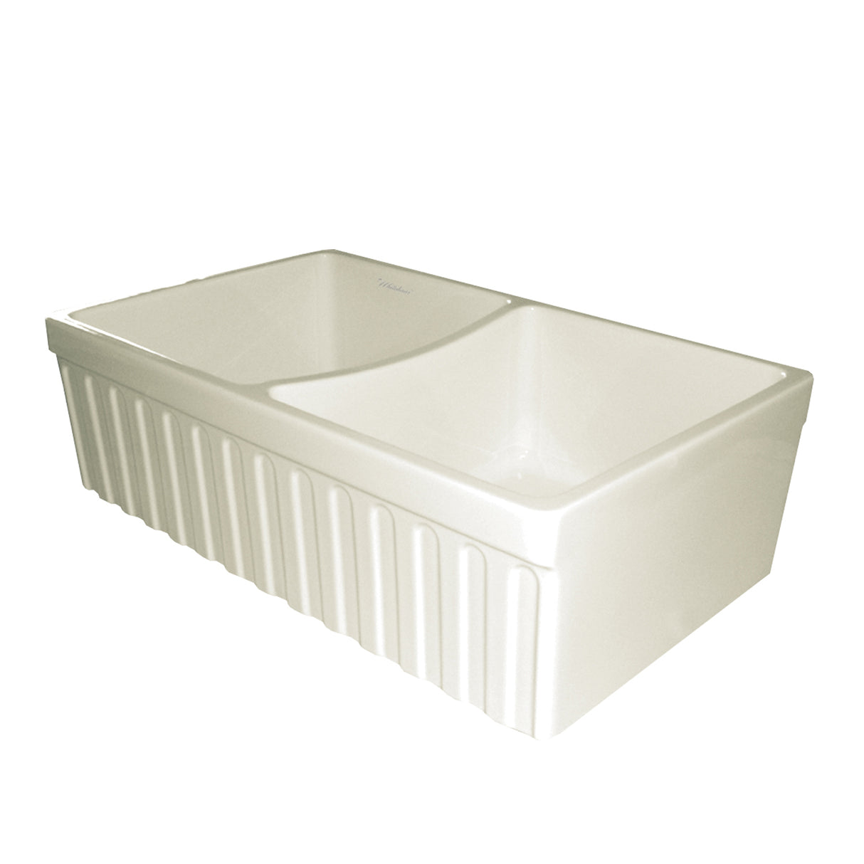 Farmhaus Fireclay Quatro Alcove Reversible Double Bowl Sink with a Fluted Front Apron and 2" Lip on One Side and 2 ½" Lip on the Opposite Side