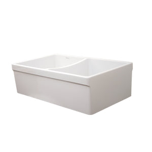 Farmhaus Fireclay Quatro Alcove Reversible Double Bowl Sink with 2" Lip on One Side and 2 ½" Lip on the Opposite Side