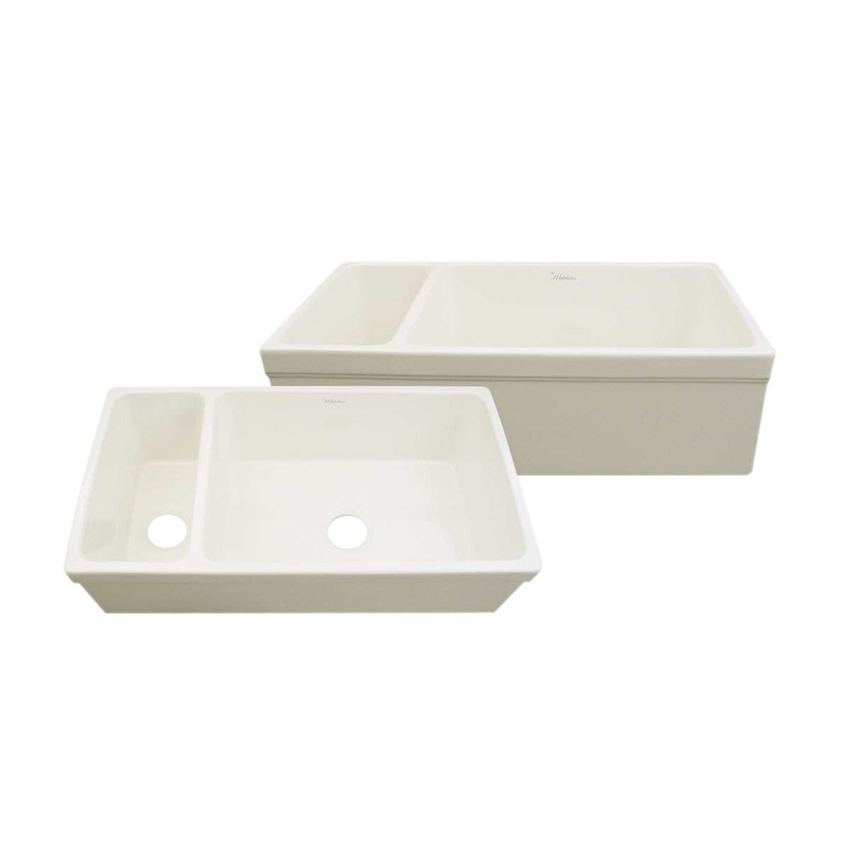 Farmhaus Fireclay Quatro Alcove Large Reversible Sink and Small Bowl with Decorative 2 ½" Lip on Both Sides