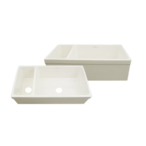 Farmhaus Fireclay Quatro Alcove Large Reversible Sink and Small Bowl with Decorative 2 ½