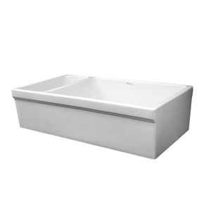 Farmhaus Fireclay Quatro Alcove Large Reversible Sink and Small Bowl with Decorative 2 ½