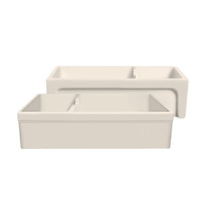 Glencove Fireclay 42" Large Double Bowl  Reversible Sink with an Elegant Beveled Front Apron on One Side and a Decorative Lip on the Opposite Side