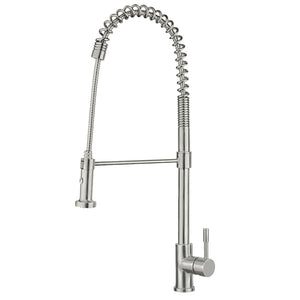 Waterhaus Lead Free, Solid Stainless Steel Commerical Single-Hole Faucet with Flexible Pull Down Spray Head, Swivel Spout Support Bar and Solid Lever Handle