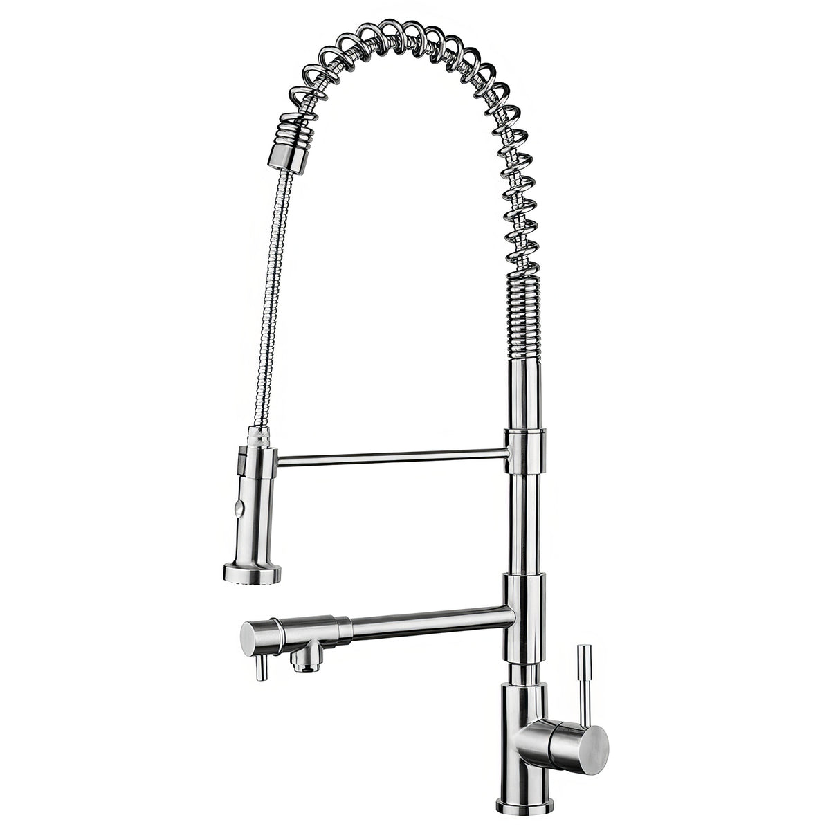 Waterhaus Lead Free, Solid Stainless Steel Commerical Single-Hole Faucet with Flexible Pull Down Spray Head, Swivel Support Bar & 2 Control Levers