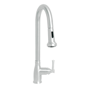 Waterhaus Lead Free Solid Stainless Steel Single-Hole Faucet with Gooseneck Swivel Spout, Pull Down Spray Head and Solid Lever Handle