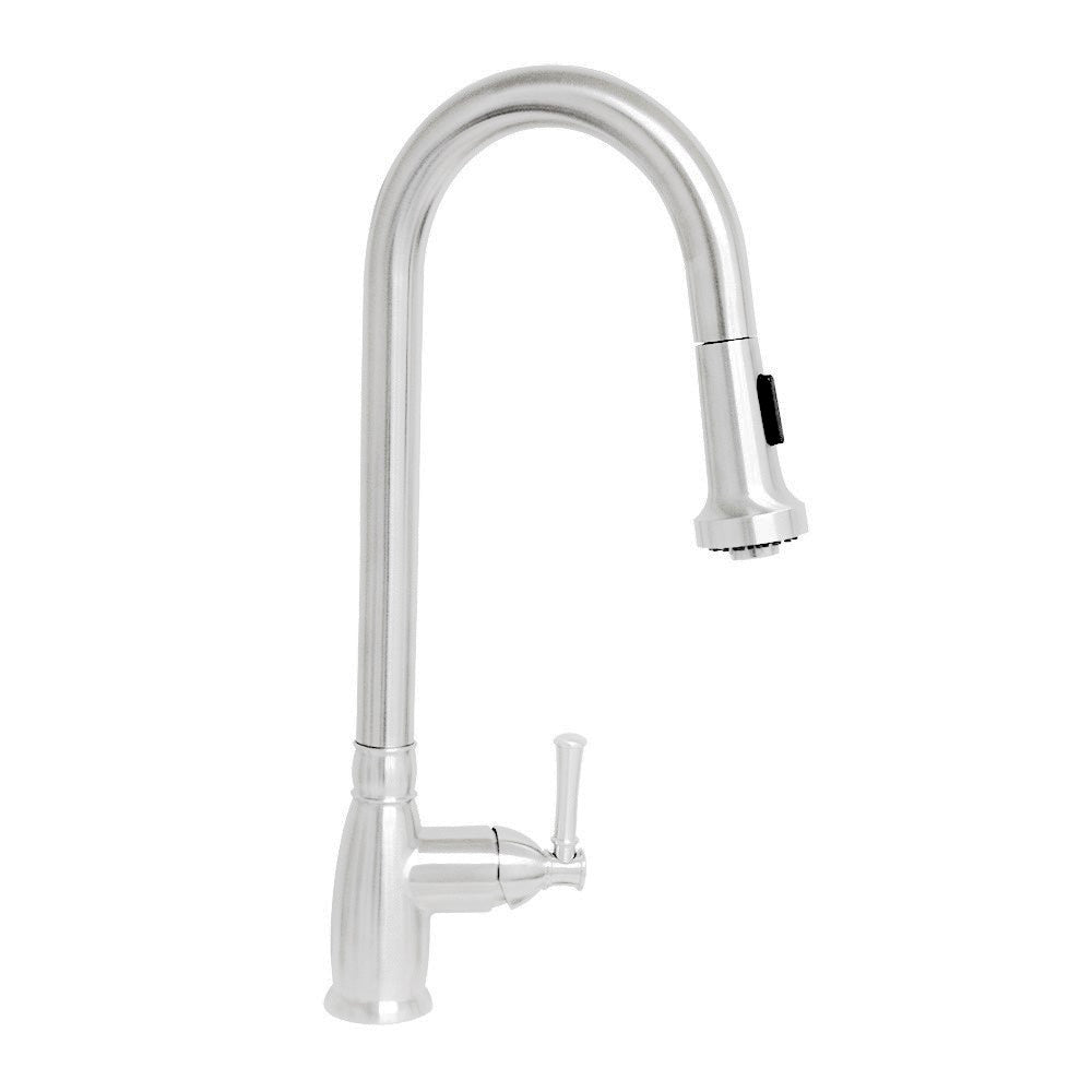 Waterhaus Lead Free Solid Stainless Steel Single-Hole Faucet with Gooseneck Swivel Spout, Pull Down Spray Head and Solid Lever Handle