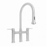 Waterhaus Lead-Free Solid Stainless Steel Bridge Faucet with a Gooseneck Swivel Spout, Pull Down Spray Head and Solid Lever Handles