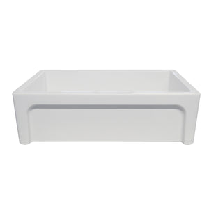 Glencove St. Ives 33" Front Apron Fireclay Sink with an Intricate Vine Design on one side and an Elegant Plain Beveled Front Apron on the Opposite Side