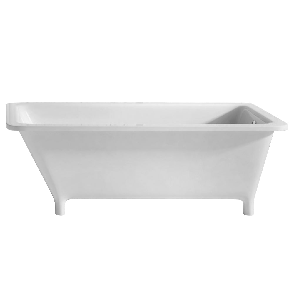 Bathhaus Rectangular Angled Back Freestanding Footed Lucite Acrylic Bathtub with a Chrome Mechanical Pop-up Waste and Right Center End Drain with an Internal Overflow