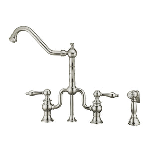 Twisthaus Plus Bridge Faucet with Long Traditional Swivel Spout, Lever Handles and Solid Brass Side Spray