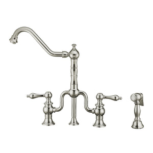 Twisthaus Plus Bridge Faucet with Long Traditional Swivel Spout, Lever Handles and Solid Brass Side Spray