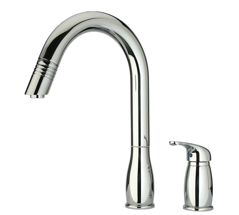 Metrohaus Two Hole Faucet with Independent Single Lever Mixer, Gooseneck Swivel Spout and Pull-Down Spray Head