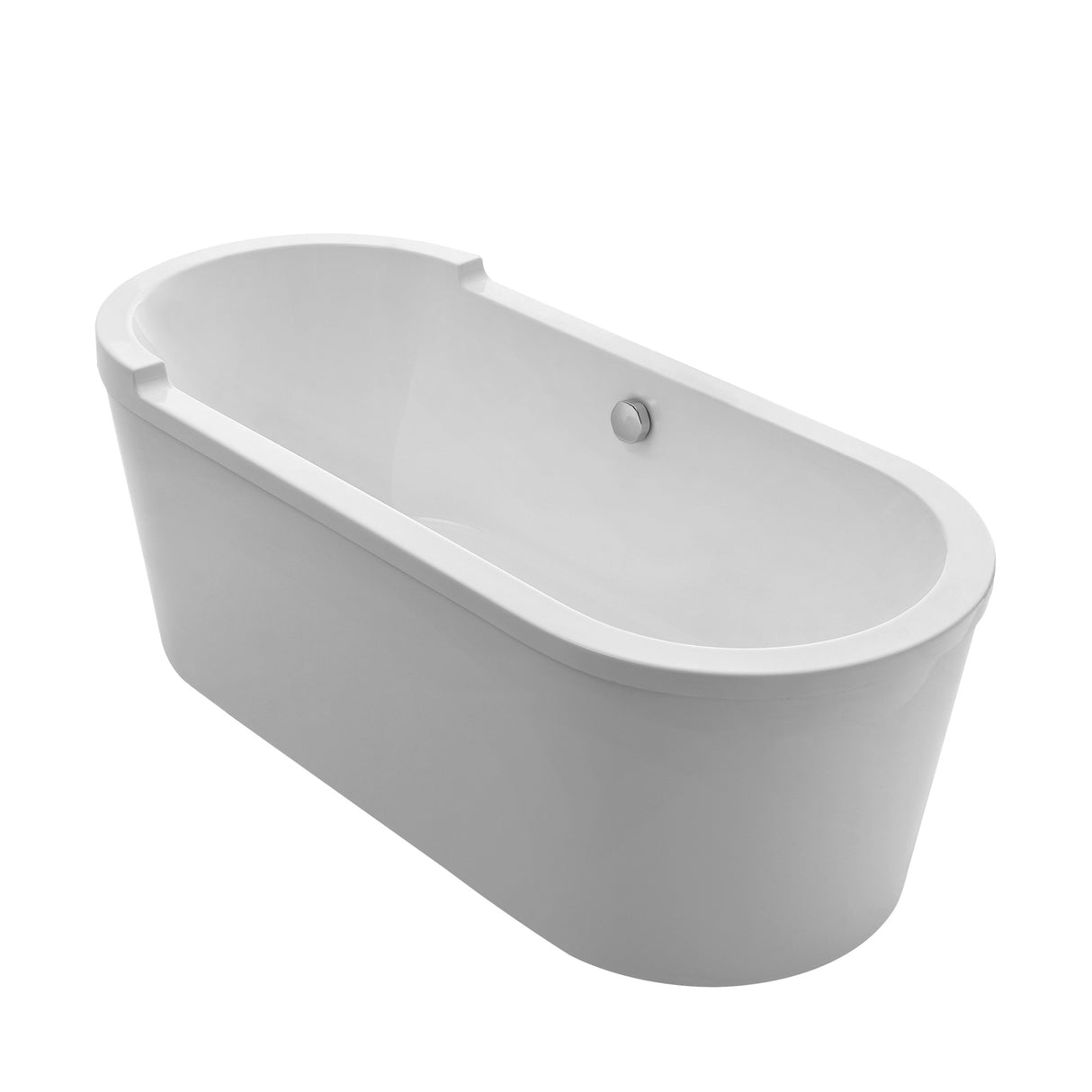 Bathhaus Oval Double Ended Single Sided Armrest Freestanding Lucite Acrylic Bathtub with a Chrome Mechanical Pop-up Waste and a Chrome Center Drain with Internal Overflow