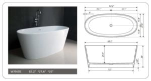 Legion Furniture 62.2" WHITE MATT SOLID SURFACE TUB - NO FAUCET WJ8602-W