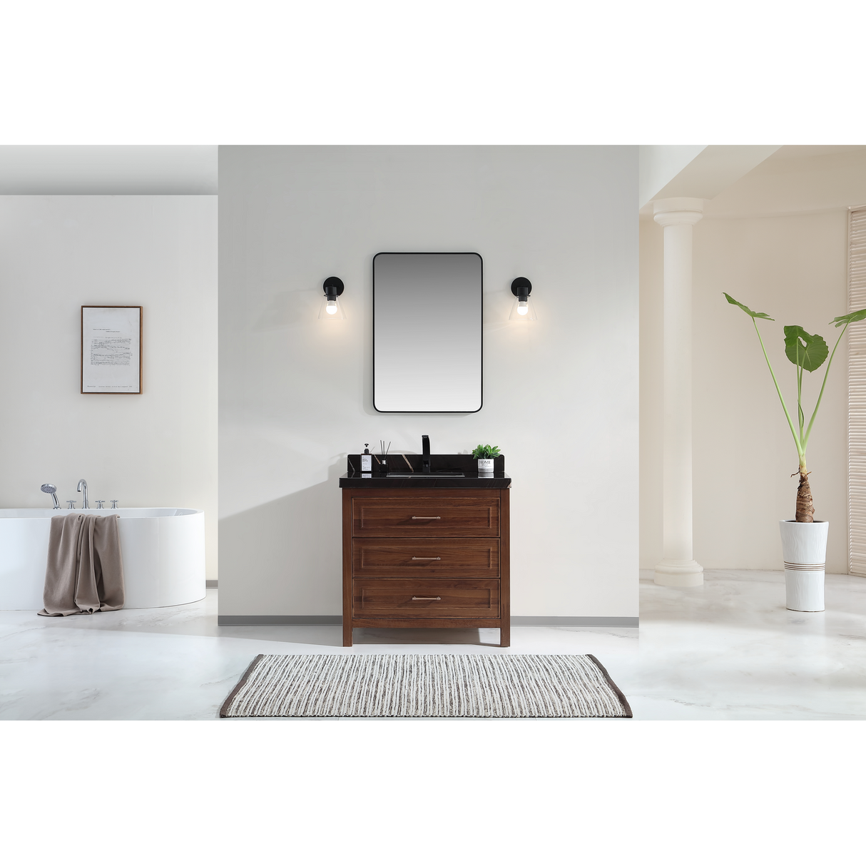 Legion Furniture 36" EBONY SINK VANITY DARK FINISH WITH WK-36 TOP 2" THICK BLACK NATURAL TOP WK2428-36-EB-WITH BLACK NATURAL TOP