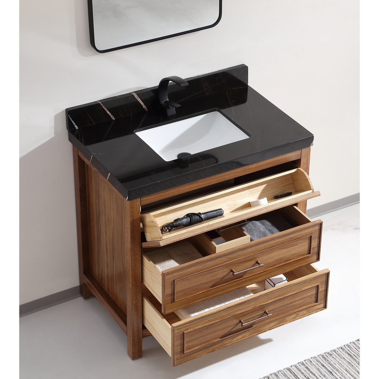 Legion Furniture 36" EBONY SINK VANITY LIGHT FINISH WITH WK-36 TOP 2" THICK BLACK NATURAL TOP WK2428-36-EW-WITH BLACK NATURAL TOP