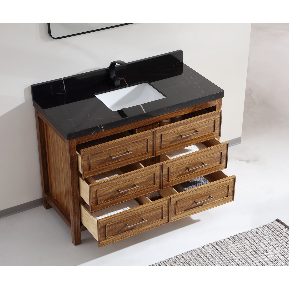 Legion Furniture 48" EBONY SINK VANITY LIGHT FINISH WITH WK-48 TOP 2" THICK BLACK NATURAL TOP WK2428-48-EW-WITH BLACK NATURAL TOP