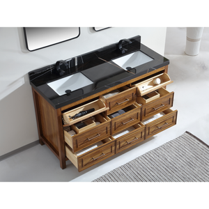 Legion Furniture 60" EBONY DOUBLE SINK VANITY LIGHT FINISH WITH WK-60D TOP 2" THICK BLACK NATURAL TOP WK2428-60D-EW-WITH BLACK NATURAL TOP