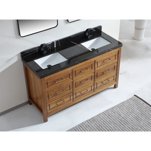 Legion Furniture 60" EBONY DOUBLE SINK VANITY LIGHT FINISH WITH WK-60D TOP 2" THICK BLACK NATURAL TOP WK2428-60D-EW-WITH BLACK NATURAL TOP