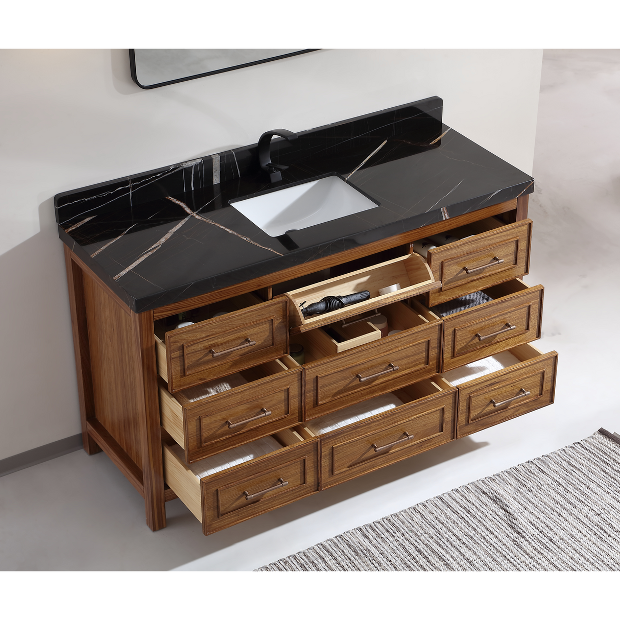 Legion Furniture 60" EBONY SINGLE SINK VANITY LIGHT FINISH WITH WK-60S TOP 2" THICK BLACK NATURAL TOP WK2428-60S-EW-WITH BLACK NATURAL TOP