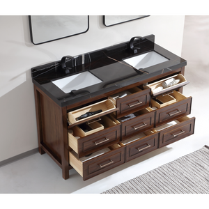 Legion Furniture 60" EBONY DOUBLE SINK VANITY DARK FINISH WITH WK-60D TOP 2" THICK BLACK NATURAL TOP WK2428-60D-EB-WITH BLACK NATURAL TOP