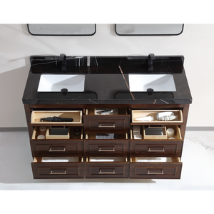 Legion Furniture 60" EBONY DOUBLE SINK VANITY DARK FINISH WITH WK-60D TOP 2" THICK BLACK NATURAL TOP WK2428-60D-EB-WITH BLACK NATURAL TOP