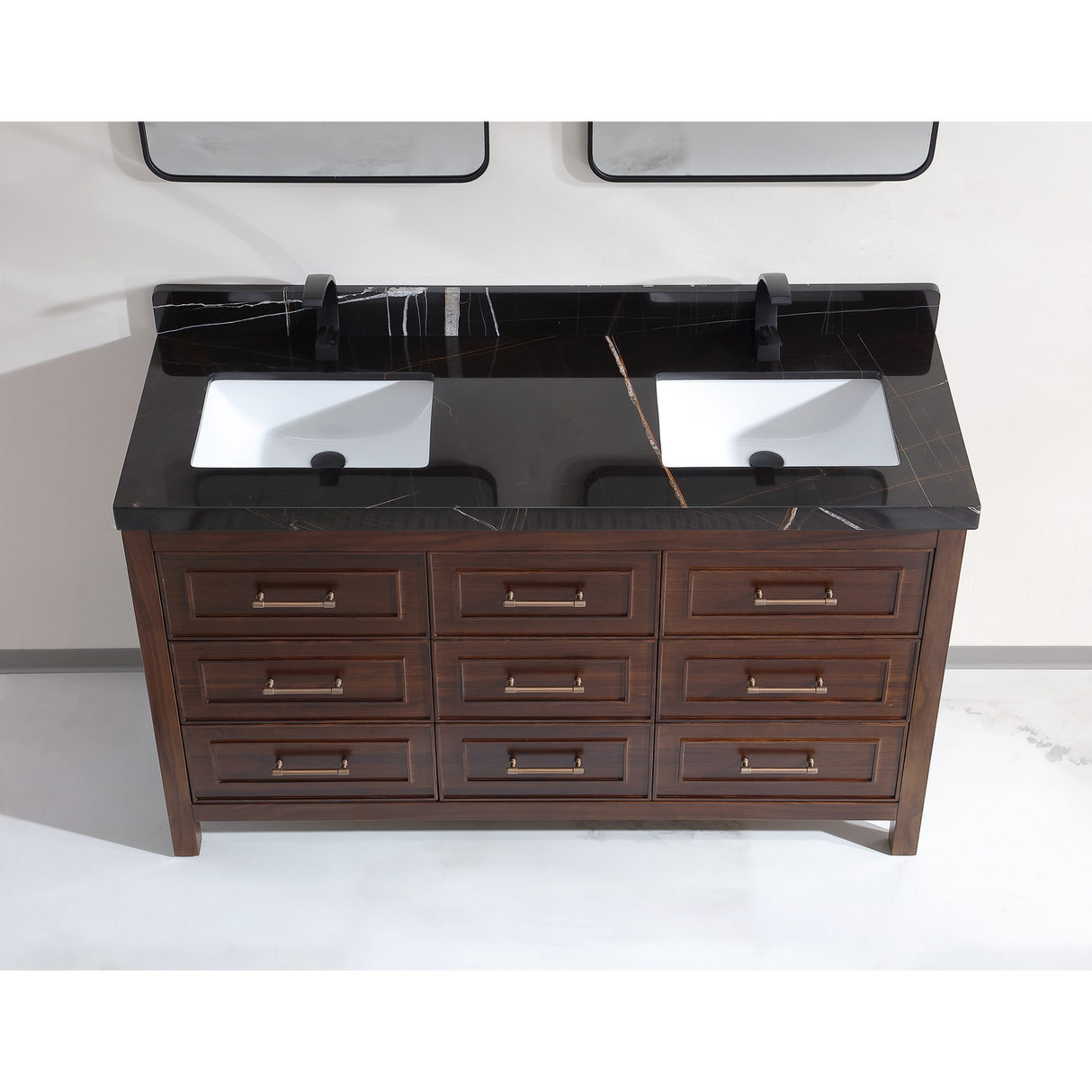 Legion Furniture 60" EBONY DOUBLE SINK VANITY DARK FINISH WITH WK-60D TOP 2" THICK BLACK NATURAL TOP WK2428-60D-EB-WITH BLACK NATURAL TOP