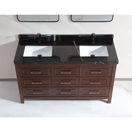 Legion Furniture 60" EBONY DOUBLE SINK VANITY DARK FINISH WITH WK-60D TOP 2" THICK BLACK NATURAL TOP WK2428-60D-EB-WITH BLACK NATURAL TOP
