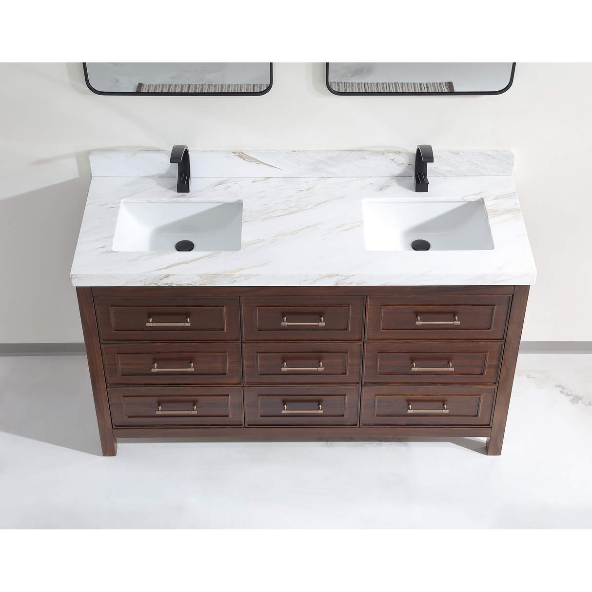 Legion Furniture 60" EBONY DOUBLE SINK VANITY DARK FINISH WITH WK-60D TOP 2" THICK WHITE NATURAL TOP WK2428-60D-EB-WITH WHITE NATURAL TOP