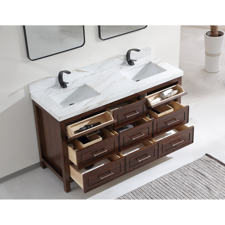 Legion Furniture 60" EBONY DOUBLE SINK VANITY DARK FINISH WITH WK-60D TOP 2" THICK WHITE NATURAL TOP WK2428-60D-EB-WITH WHITE NATURAL TOP