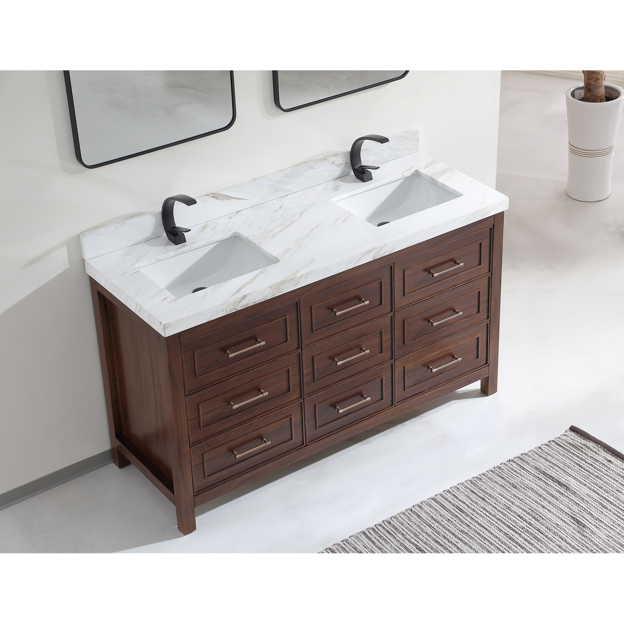 Legion Furniture 60" EBONY DOUBLE SINK VANITY DARK FINISH WITH WK-60D TOP 2" THICK WHITE NATURAL TOP WK2428-60D-EB-WITH WHITE NATURAL TOP