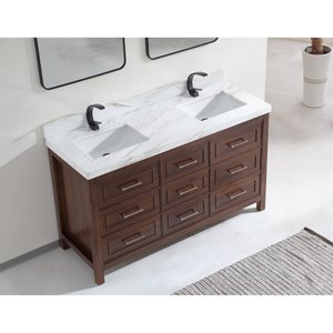 Legion Furniture 60" EBONY DOUBLE SINK VANITY DARK FINISH WITH WK-60D TOP 2" THICK WHITE NATURAL TOP WK2428-60D-EB-WITH WHITE NATURAL TOP