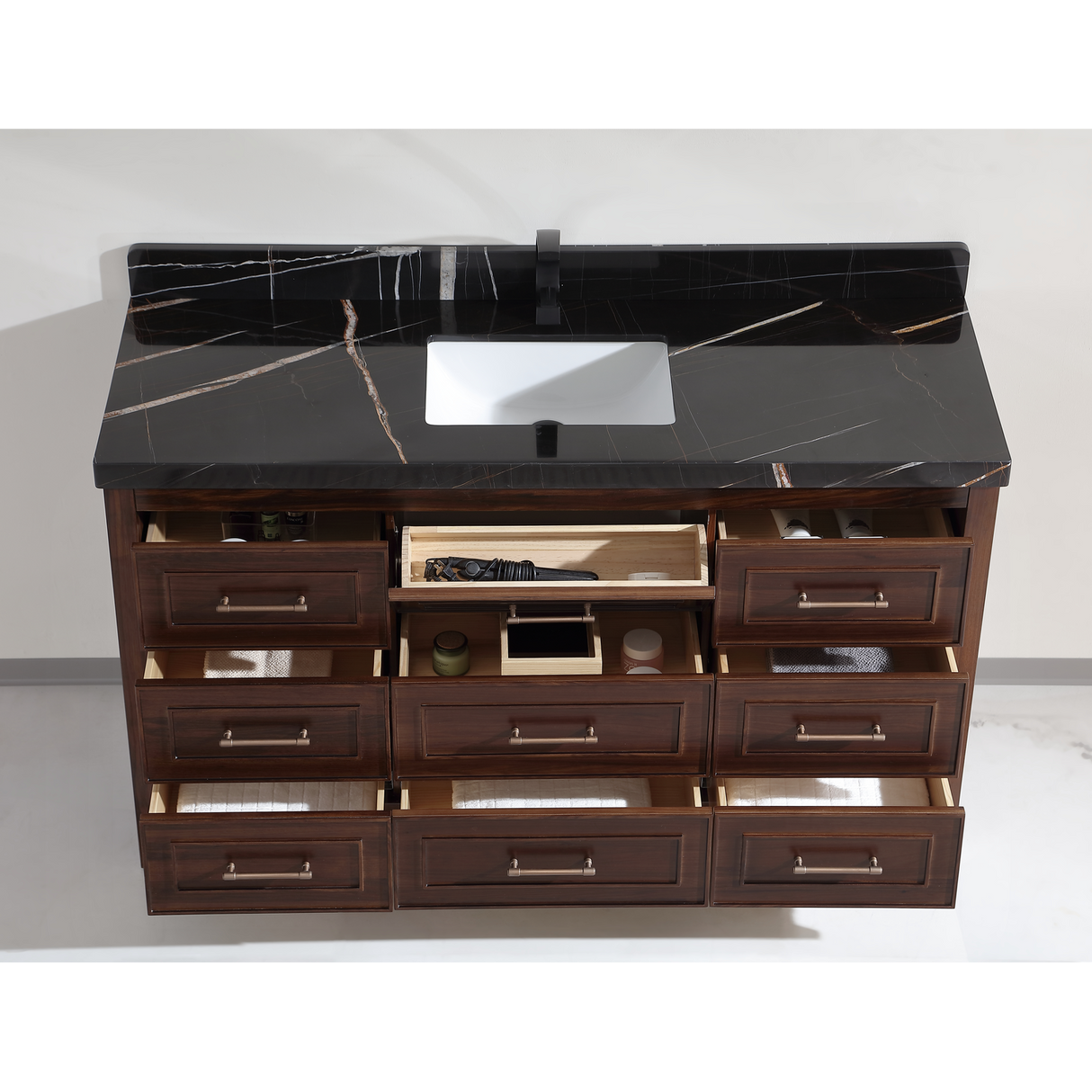 Legion Furniture 60" EBONY SINGLE SINK VANITY DARK FINISH WITH WK-60S TOP 2" THICK BLACK NATURAL TOP WK2428-60S-EB-WITH BLACK NATURAL TOP