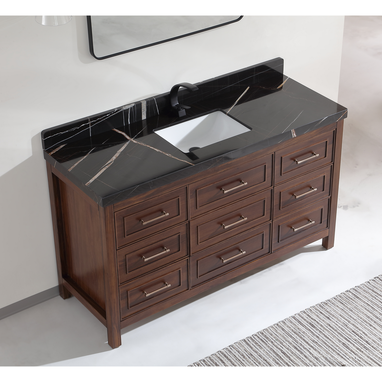 Legion Furniture 60" EBONY SINGLE SINK VANITY DARK FINISH WITH WK-60S TOP 2" THICK BLACK NATURAL TOP WK2428-60S-EB-WITH BLACK NATURAL TOP