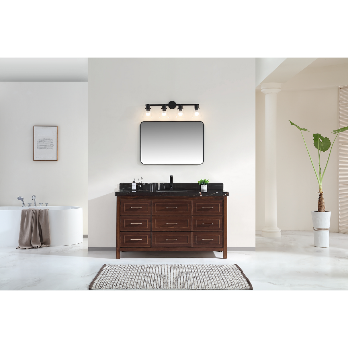 Legion Furniture 60" EBONY SINGLE SINK VANITY DARK FINISH WITH WK-60S TOP 2" THICK BLACK NATURAL TOP WK2428-60S-EB-WITH BLACK NATURAL TOP