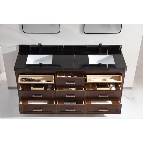 Legion Furniture 72" EBONY DOUBLE SINK VANITY DARK FINISH WITH WK-72 TOP 2" THICK BLACK NATURAL TOP WK2428-72-EB-WITH BLACK NATURAL TOP