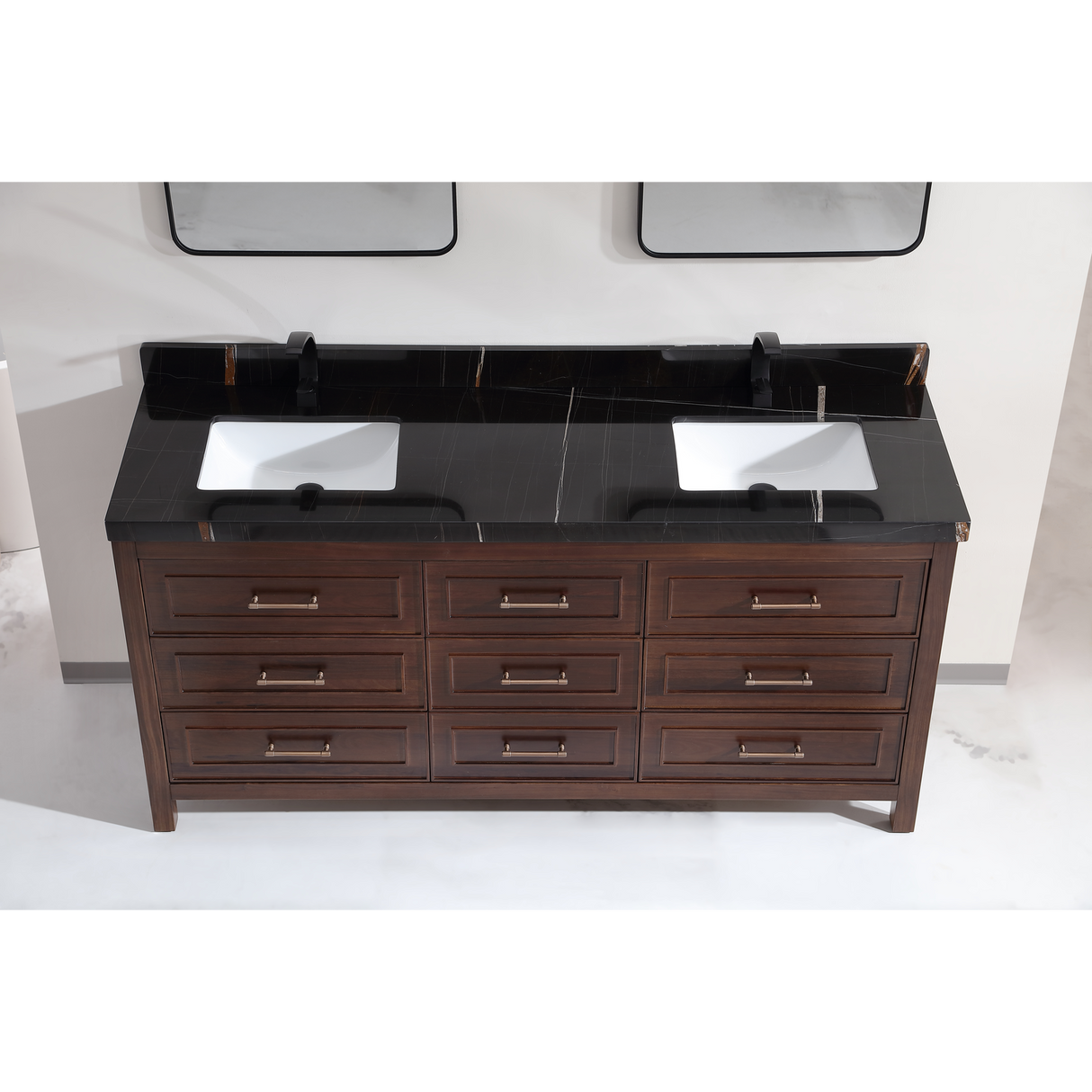 Legion Furniture 72" EBONY DOUBLE SINK VANITY DARK FINISH WITH WK-72 TOP 2" THICK BLACK NATURAL TOP WK2428-72-EB-WITH BLACK NATURAL TOP