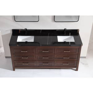 Legion Furniture 72" EBONY DOUBLE SINK VANITY DARK FINISH WITH WK-72 TOP 2" THICK BLACK NATURAL TOP WK2428-72-EB-WITH BLACK NATURAL TOP