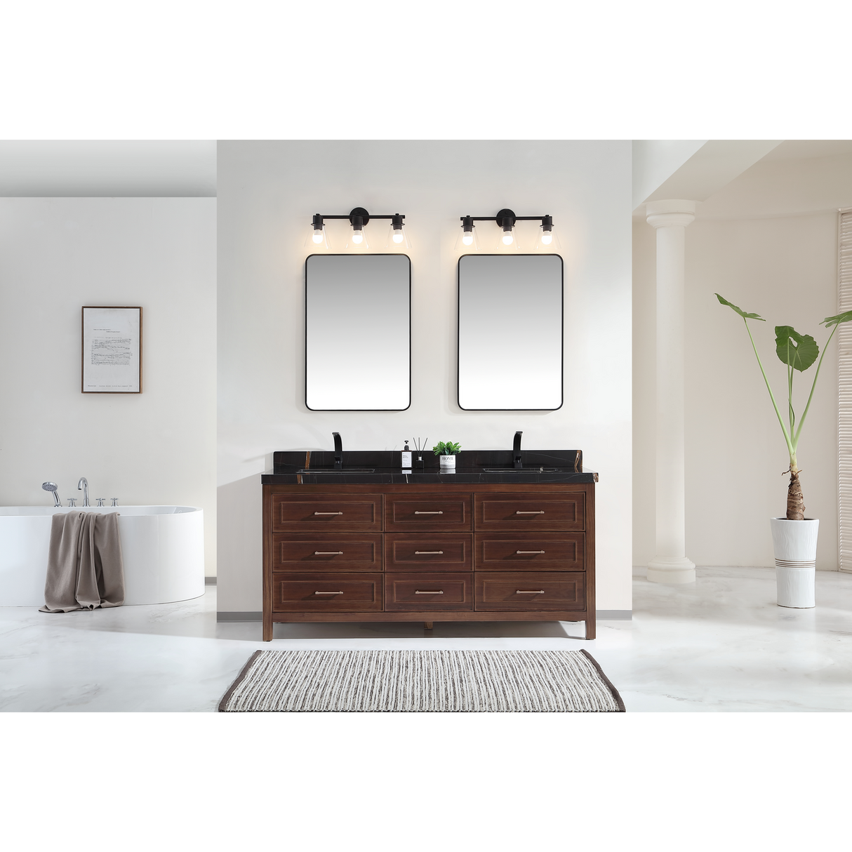 Legion Furniture 72" EBONY DOUBLE SINK VANITY DARK FINISH WITH WK-72 TOP 2" THICK BLACK NATURAL TOP WK2428-72-EB-WITH BLACK NATURAL TOP