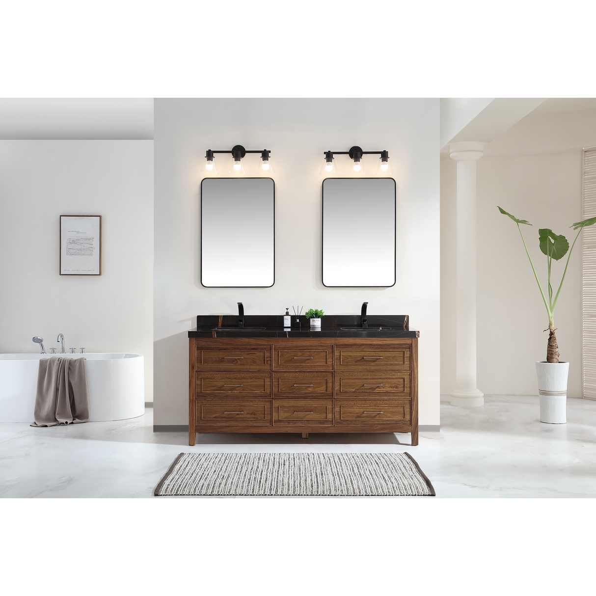 Legion Furniture 72" EBONY DOUBLE SINK VANITY LIGHT FINISH WITH WK-72 TOP 2" THICK BLACK NATURAL TOP WK2428-72-EW-WITH BLACK NATURAL TOP