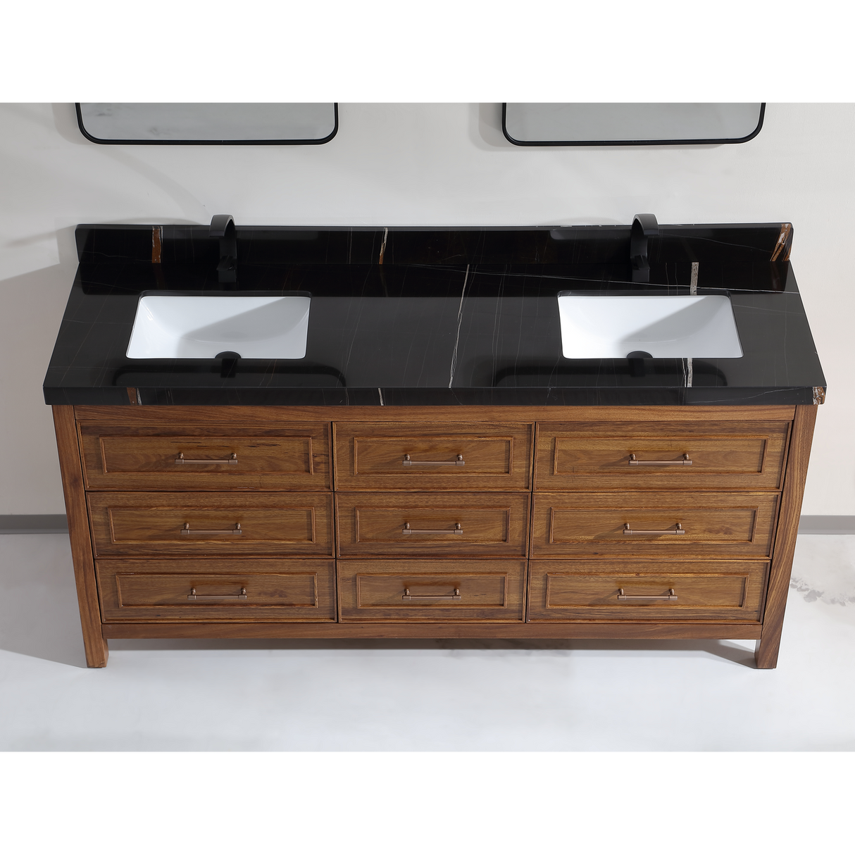 Legion Furniture 72" EBONY DOUBLE SINK VANITY LIGHT FINISH WITH WK-72 TOP 2" THICK BLACK NATURAL TOP WK2428-72-EW-WITH BLACK NATURAL TOP
