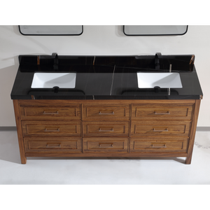 Legion Furniture 72" EBONY DOUBLE SINK VANITY LIGHT FINISH WITH WK-72 TOP 2" THICK BLACK NATURAL TOP WK2428-72-EW-WITH BLACK NATURAL TOP