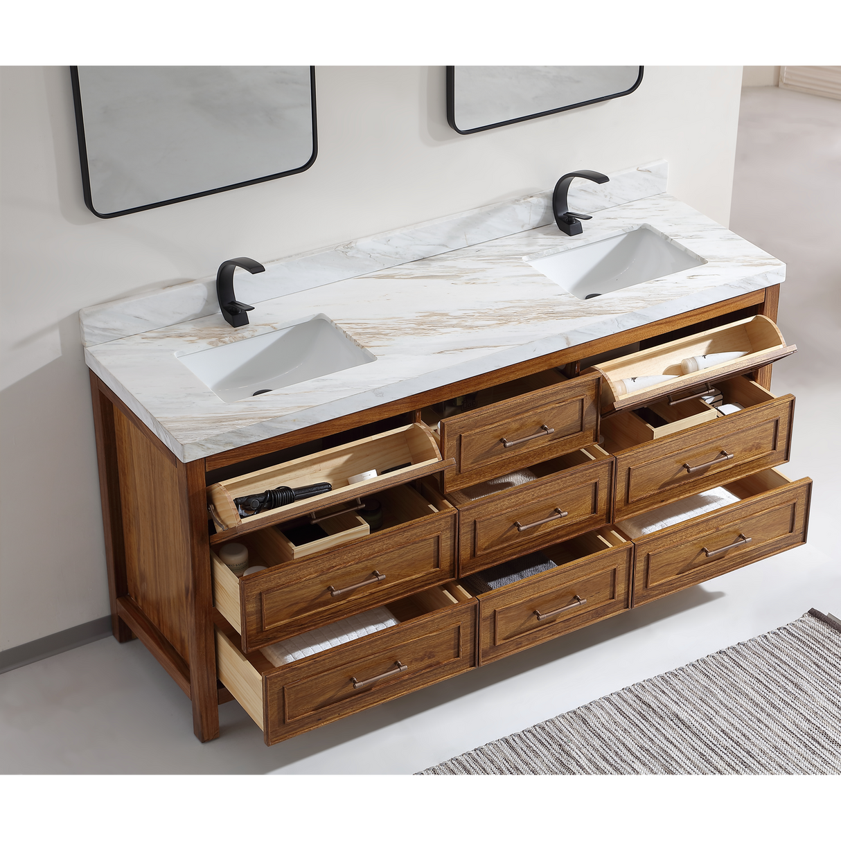 Legion Furniture 72" EBONY DOUBLE SINK VANITY LIGHT FINISH WITH WK-72 TOP 2" THICK WHITE NATURAL TOP WK2428-72-EW-WITH WHITE NATURAL TOP