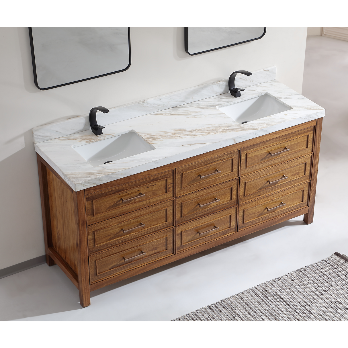 Legion Furniture 72" EBONY DOUBLE SINK VANITY LIGHT FINISH WITH WK-72 TOP 2" THICK WHITE NATURAL TOP WK2428-72-EW-WITH WHITE NATURAL TOP