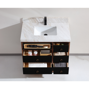 Legion Furniture 36" VANITY WITH GOLDEN BRUSH STAINLESS STEEL FRAME AND TRICORN BLACK FINISH WITH 2' THICK WHITE NATUAL STONE TOP WK2438-36-BG-WITH WHITE NATURAL TOP