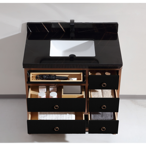 Legion Furniture 36" VANITY WITH GOLDEN BRUSH STAINLESS STEEL FRAME AND TRICORN BLACK FINISH WITH 2' THICK BLACK NATUAL STONE TOP WK2438-36-BG-WITH BLACK NATURAL TOP