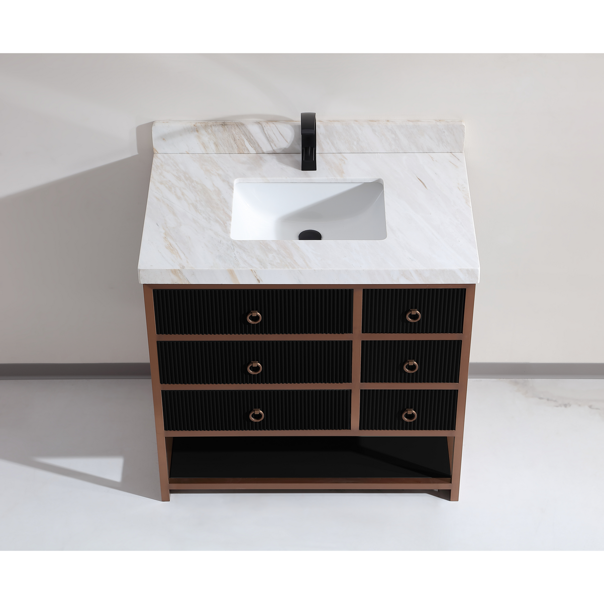 Legion Furniture 36" VANITY WITH GOLDEN BRUSH STAINLESS STEEL FRAME AND TRICORN BLACK FINISH WITH 2' THICK WHITE NATUAL STONE TOP WK2438-36-BG-WITH WHITE NATURAL TOP