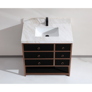 Legion Furniture 36" VANITY WITH GOLDEN BRUSH STAINLESS STEEL FRAME AND TRICORN BLACK FINISH WITH 2' THICK WHITE NATUAL STONE TOP WK2438-36-BG-WITH WHITE NATURAL TOP