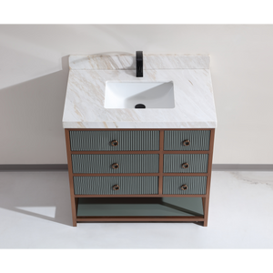 Legion Furniture 36" VANITY WITH GOLDEN BRUSH STAINLESS STEEL FRAME AND PEWTER GREEN FINISH WITH 2" THICK WHITE NATUAL STONE TOP WK2438-36-PG-WITH WHITE NATURAL TOP